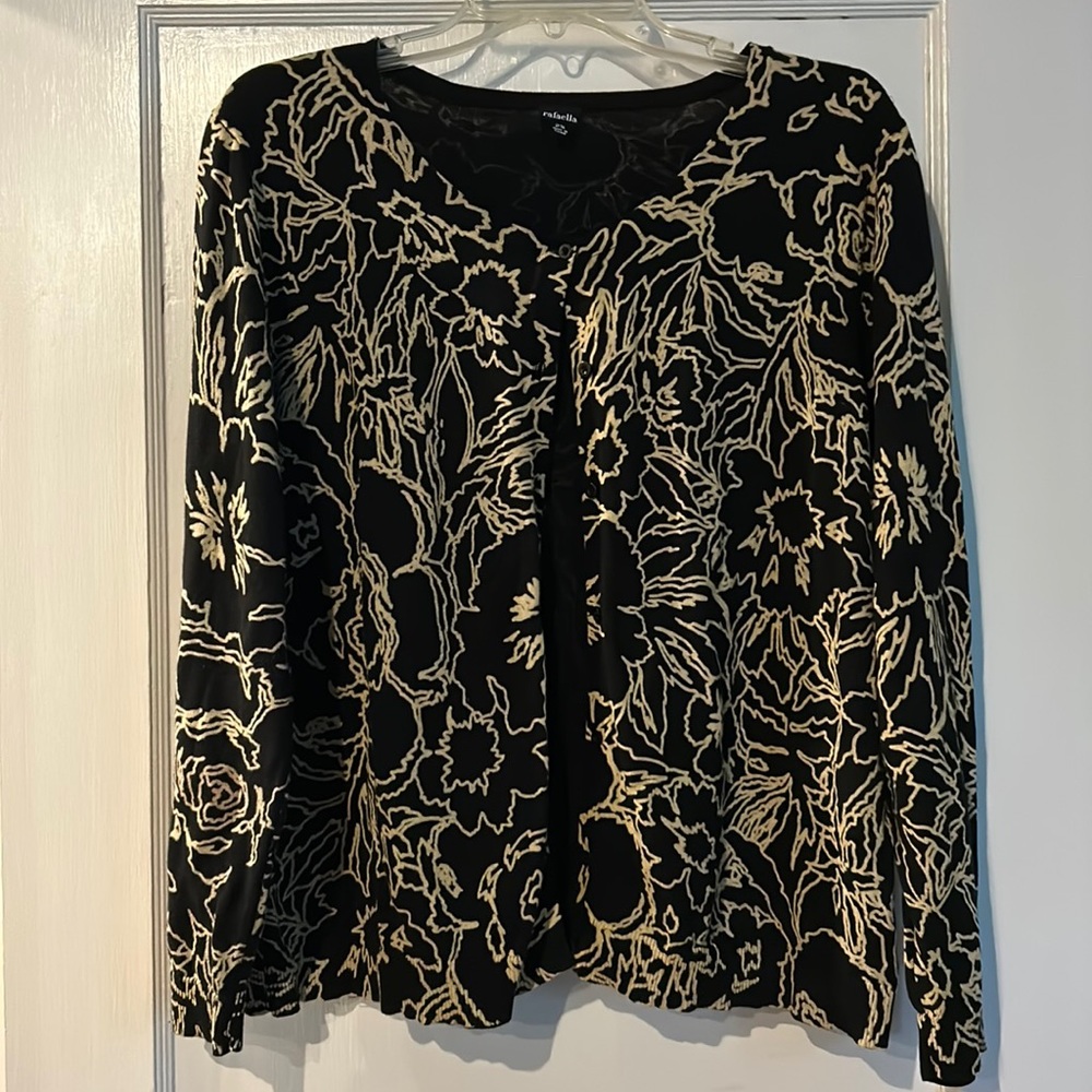 Rafaella black and tan button up cardigan in size 2X. NWOT.
